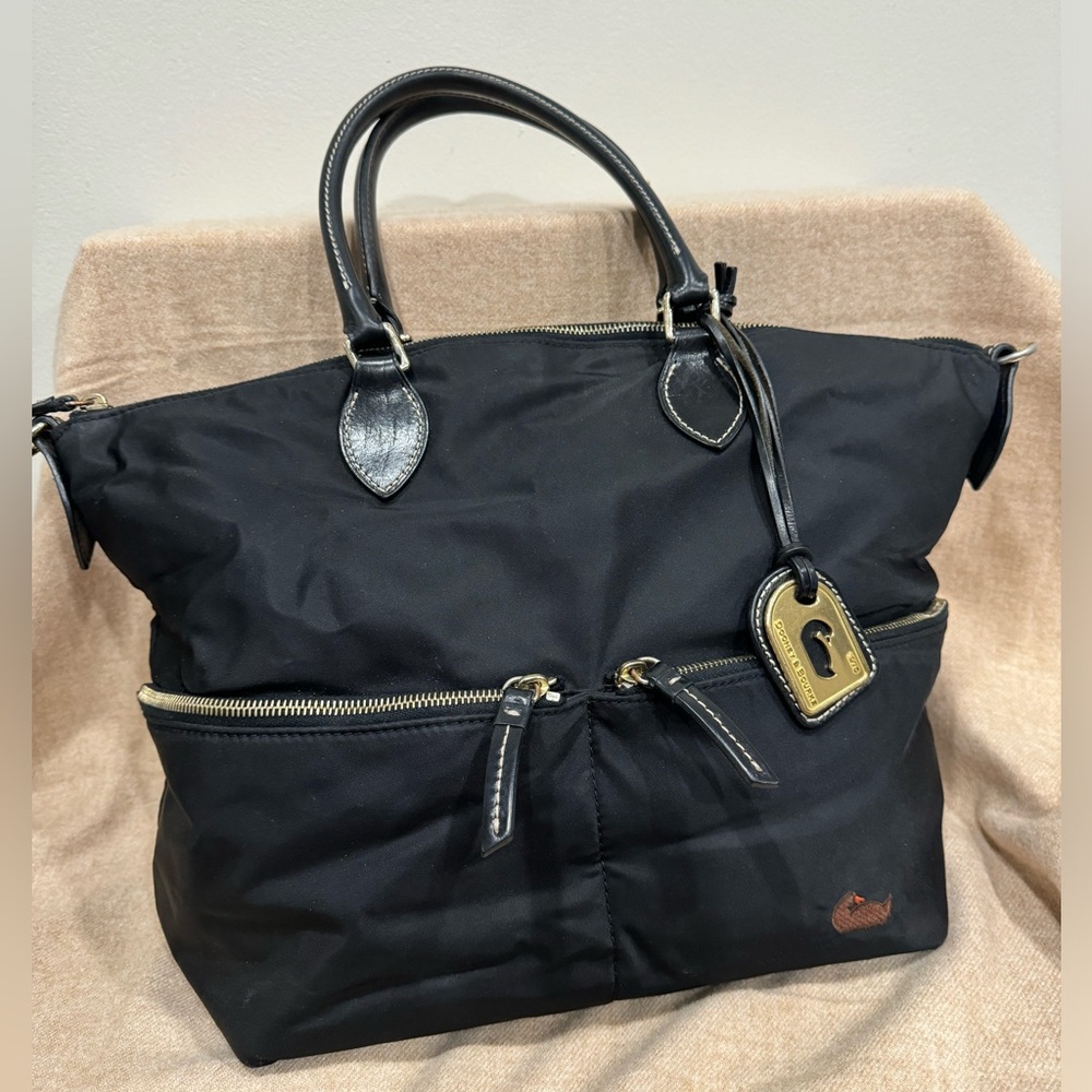 Dooney & Bourke Black Nylon Tote with Hot Pink Lining
